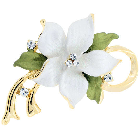 White Poinsettia Christmas Flower Swarovski Crystal Pin Brooch and Pendant