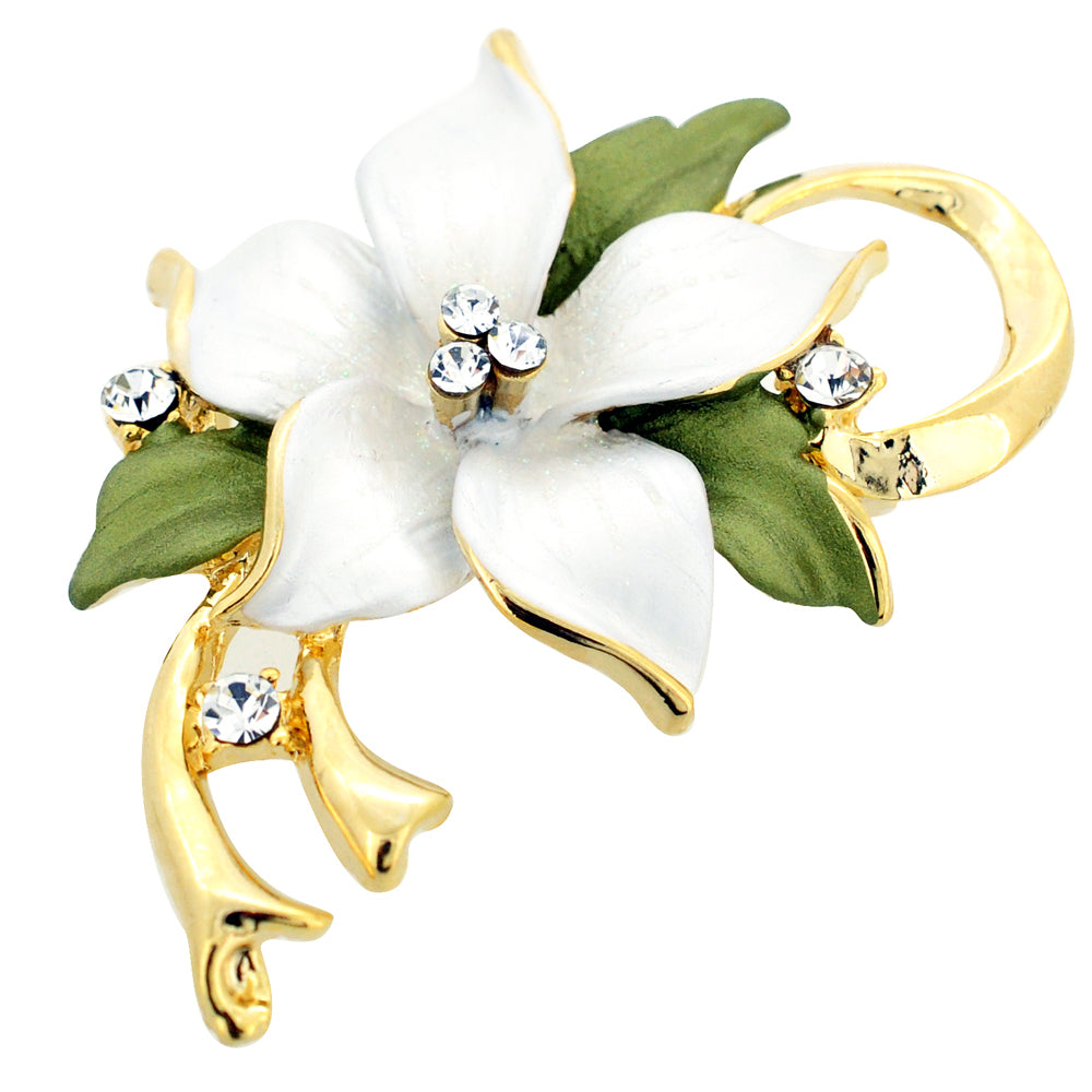 White Poinsettia Christmas Flower Swarovski Crystal Pin Brooch and Pendant