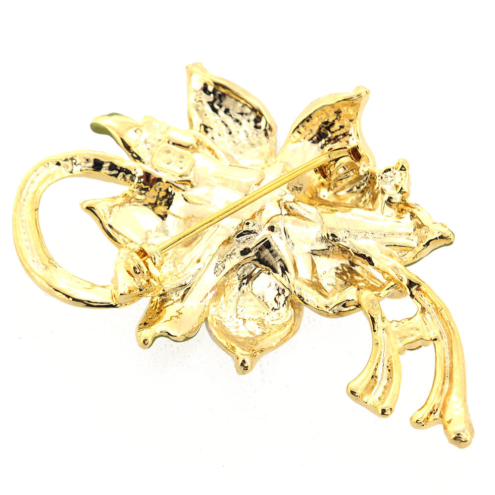 White Poinsettia Christmas Flower Swarovski Crystal Pin Brooch and Pendant
