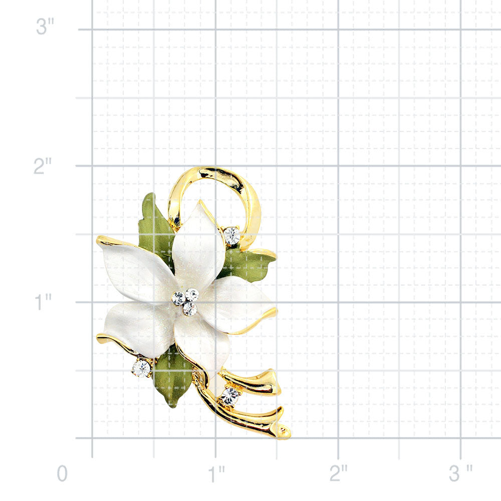 White Poinsettia Christmas Flower Swarovski Crystal Pin Brooch and Pendant