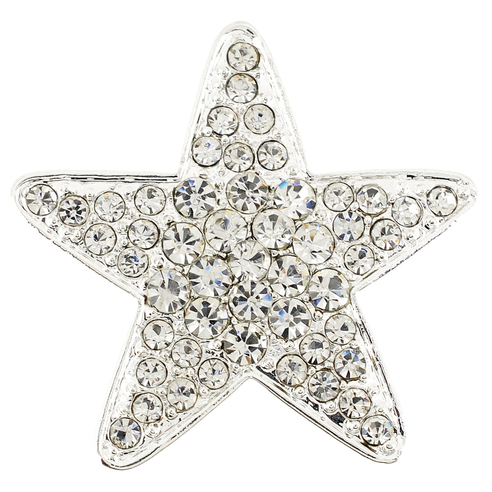 Chrome Star Crystal Brooch Pin