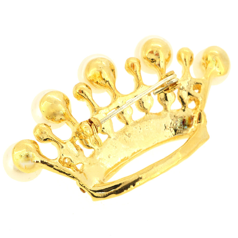 Golden Pearl Crown Pin Brooch