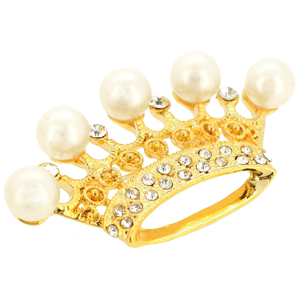 Golden Pearl Crown Pin Brooch