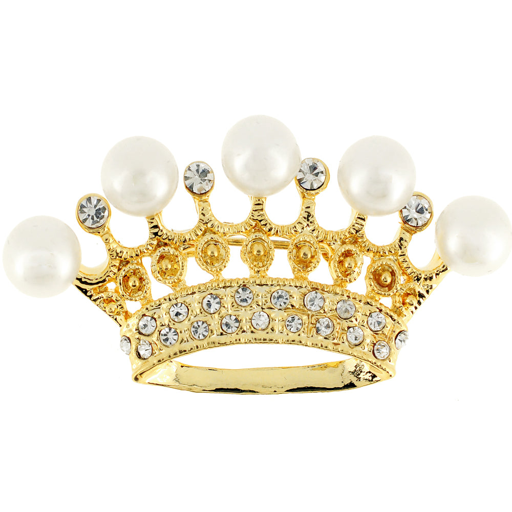 Golden Pearl Crown Pin Brooch