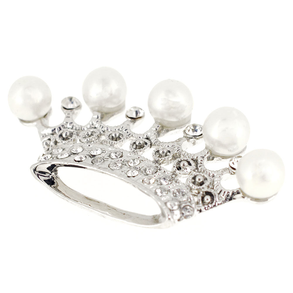 Silver Crown With Pearl Brooch Pin
