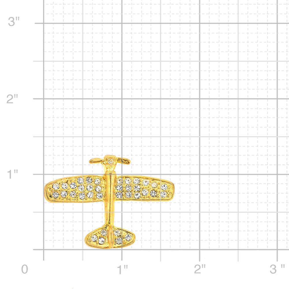 Golden Airplane Crystal Brooch Pin