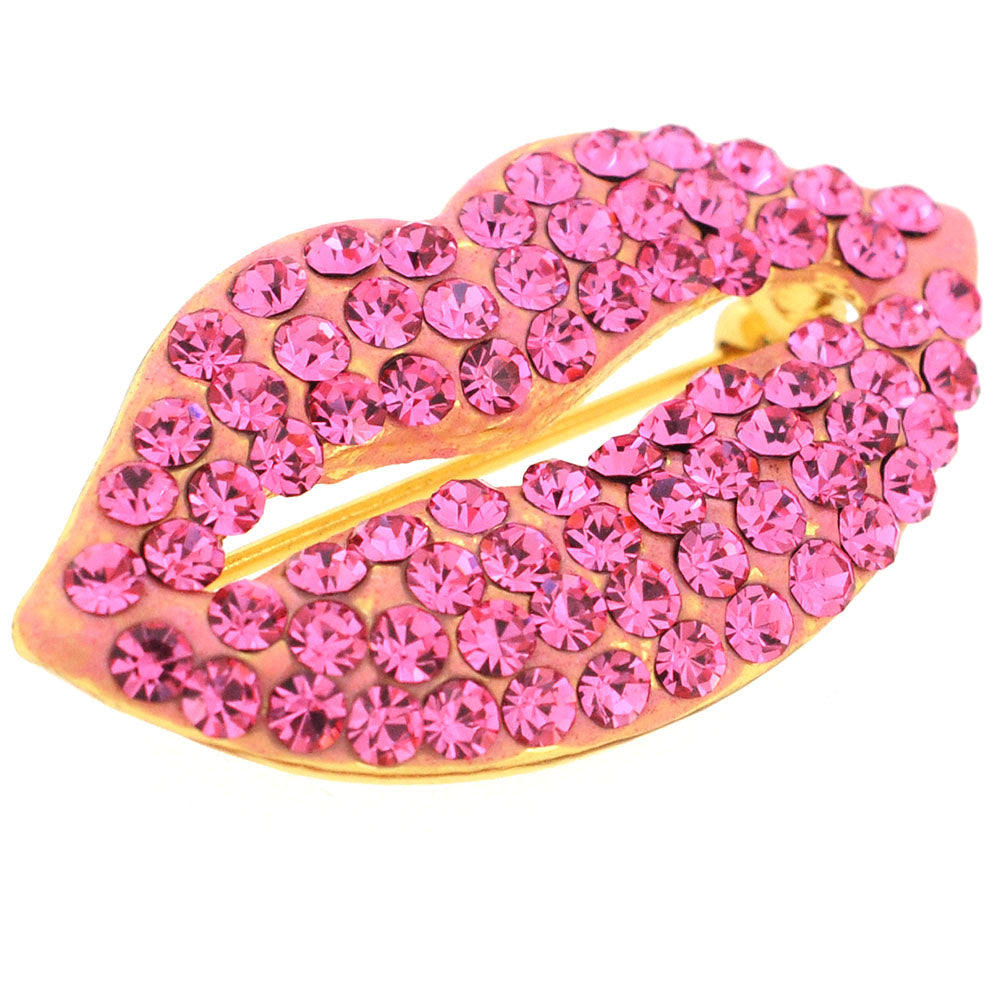 Pink Lips Crystal Brooch Pin