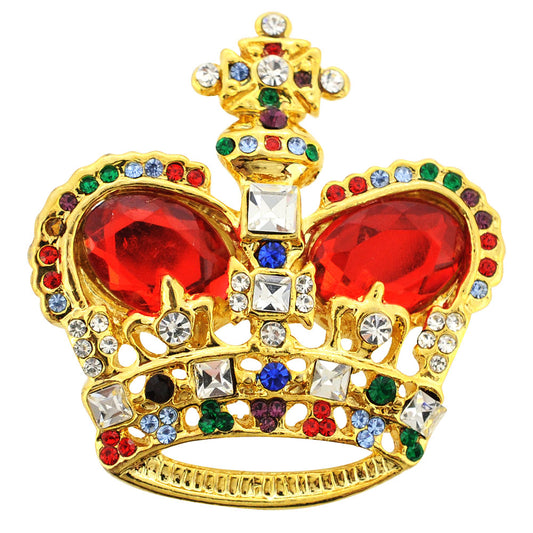 Golden Multicolor Crown Brooch Pin