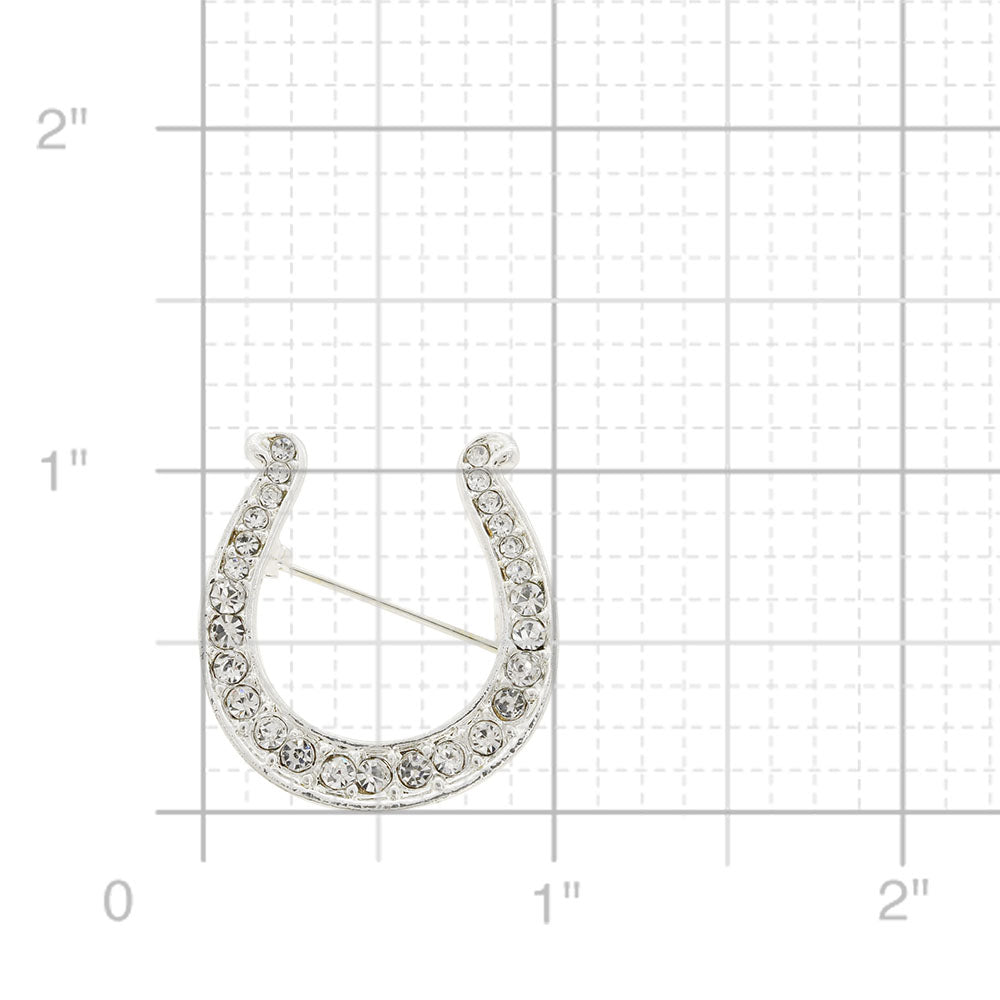 Chrome Horseshoe Crystal Pin Brooch