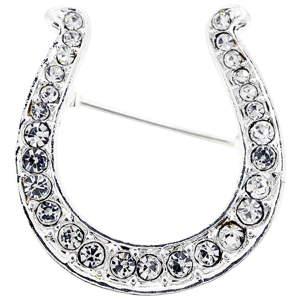 Chrome Horseshoe Crystal Pin Brooch