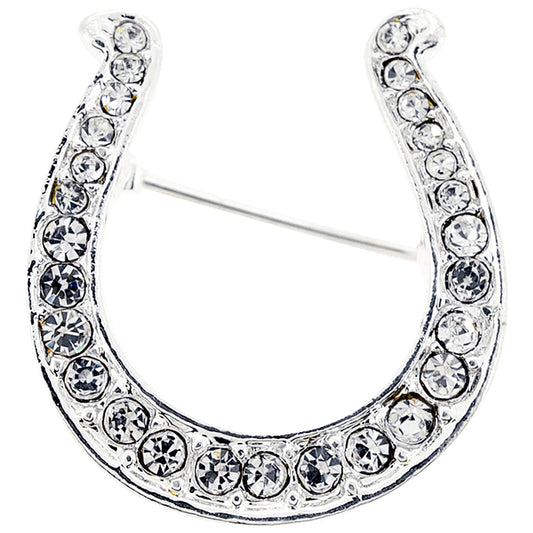 Chrome Horseshoe Crystal Pin Brooch