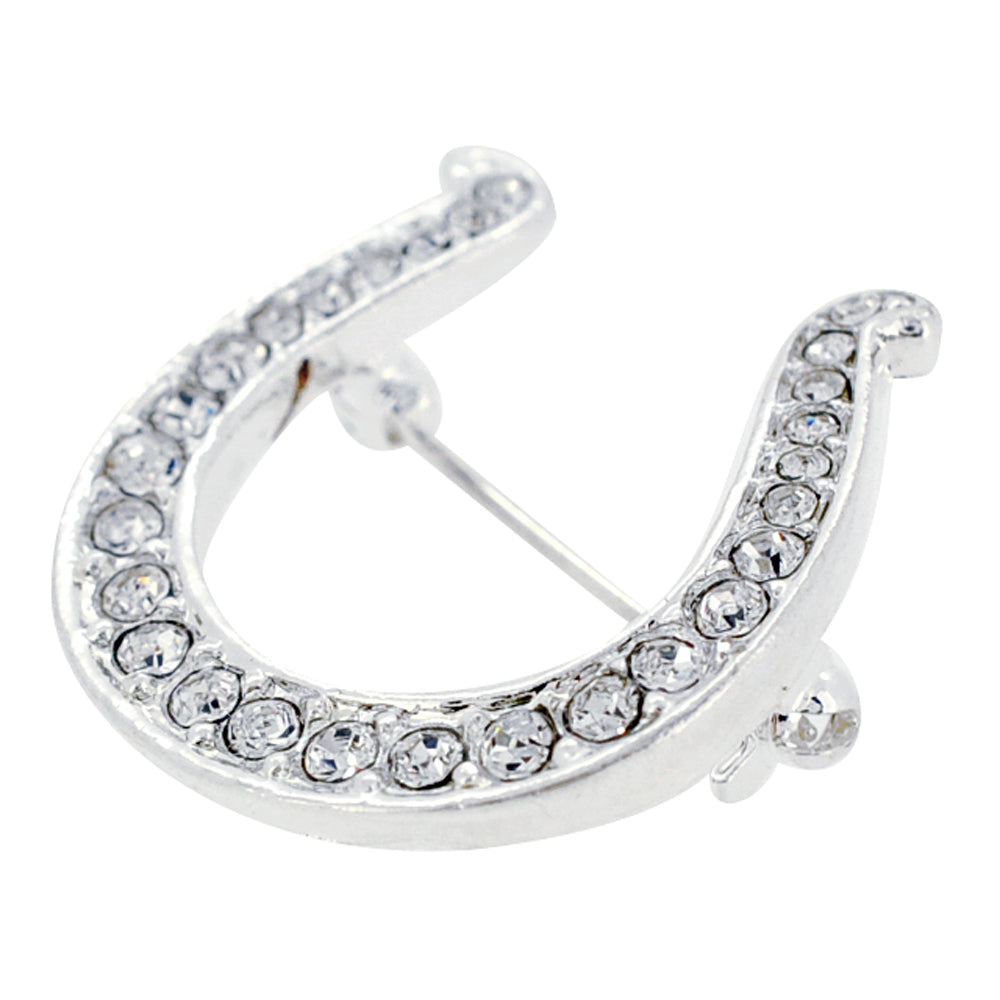 Chrome Horseshoe Crystal Pin Brooch