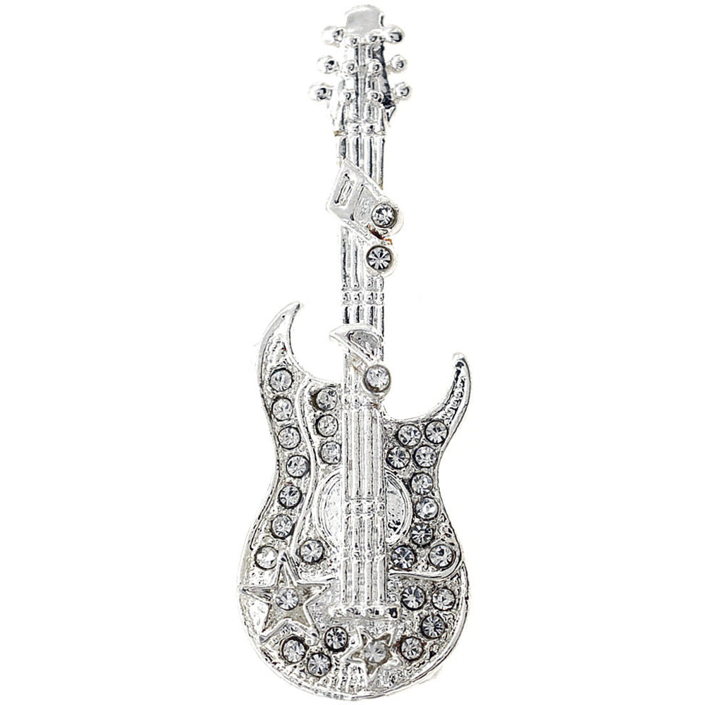 Crystal White Guitar Music note Pin Brooch
