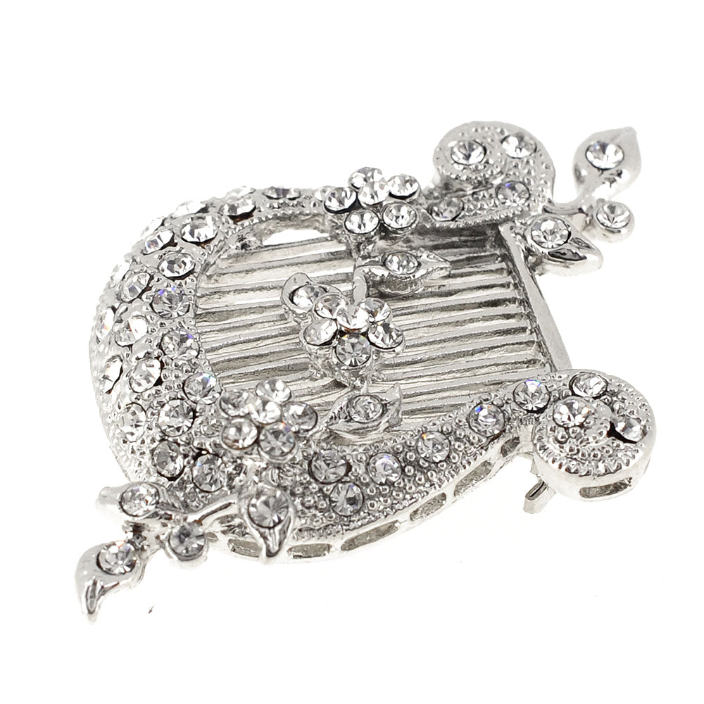 Chrome Harp Music Crystal Pin Brooch