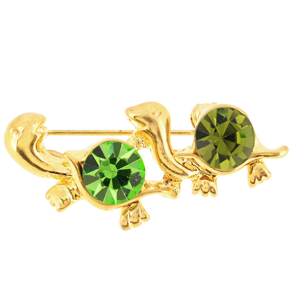 Green Turtle Swarovski Crystal Brooch Pin