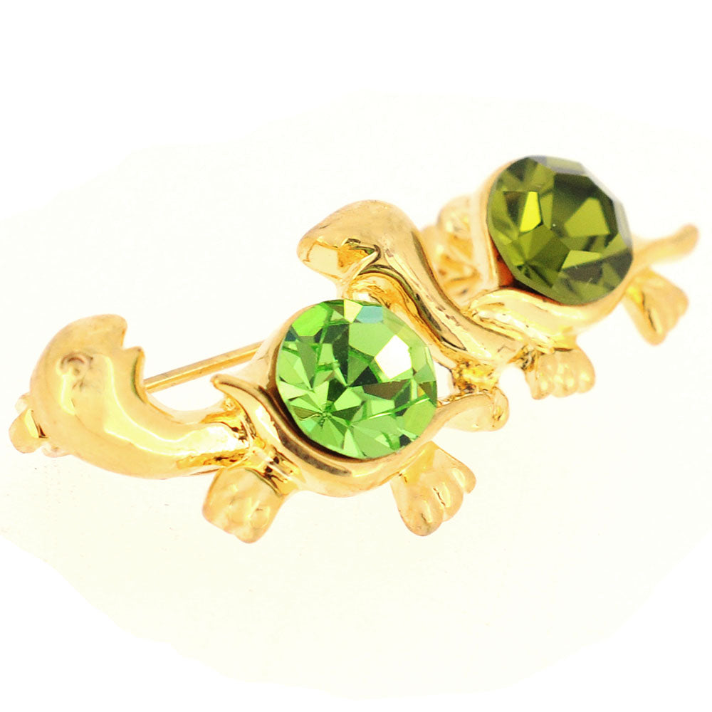Green Turtle Swarovski Crystal Brooch Pin