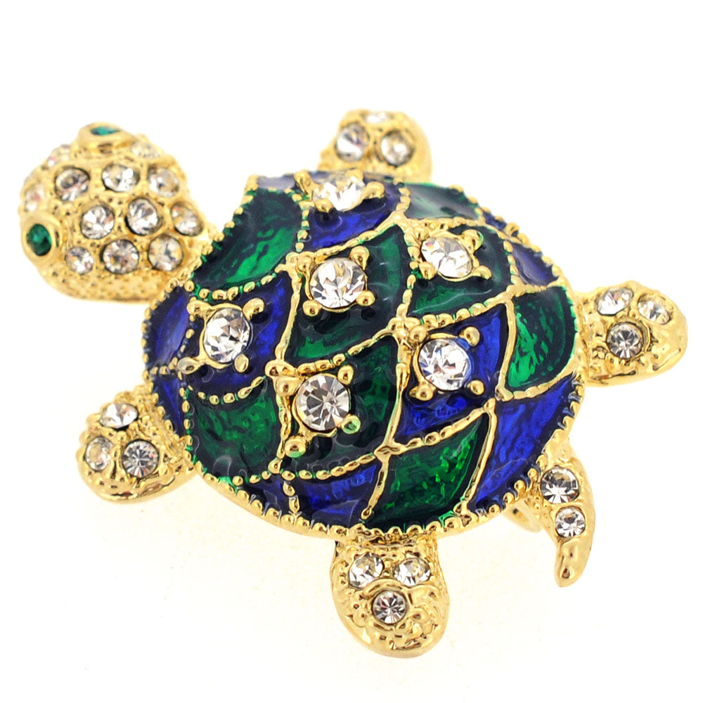 Green Turtle Swarovski Crystal Brooch Pin