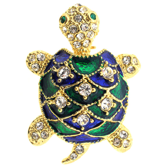 Green Turtle Swarovski Crystal Brooch Pin