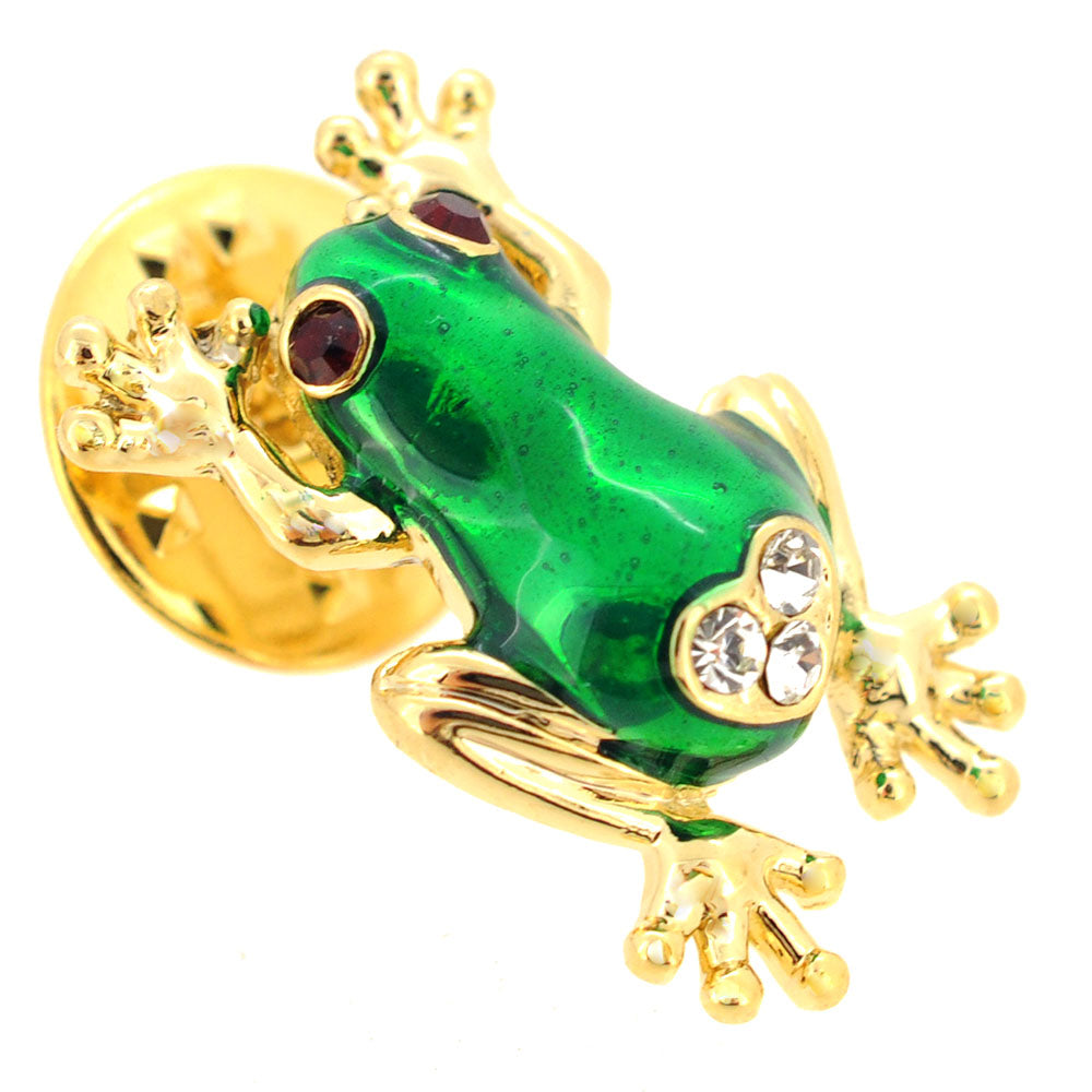 Swarovski Crystal Green Frog Lapel Pin