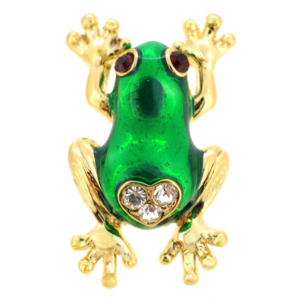 Swarovski Crystal Green Frog Lapel Pin