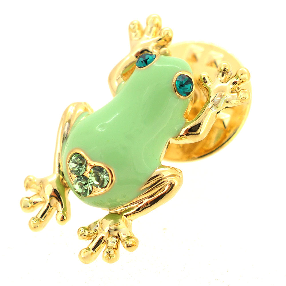 Swarovski Crystal Green Frog Lapel Pin