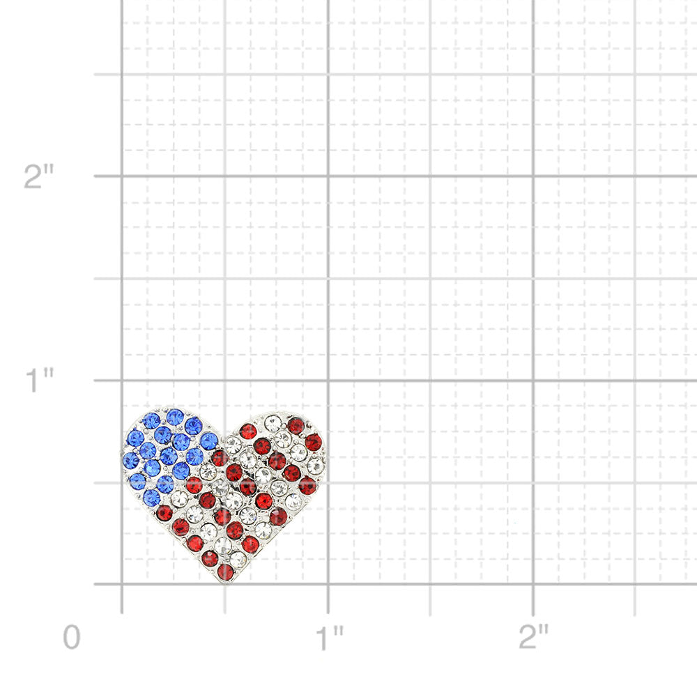 Silver American Flag Heart Patriotic Crystal Pin Brooch