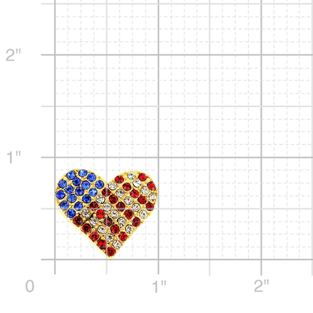Golden American Flag Heart Patriotic Crystal Pin Brooch
