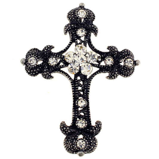 Black Cross Crystal Pin Brooch And Pendant