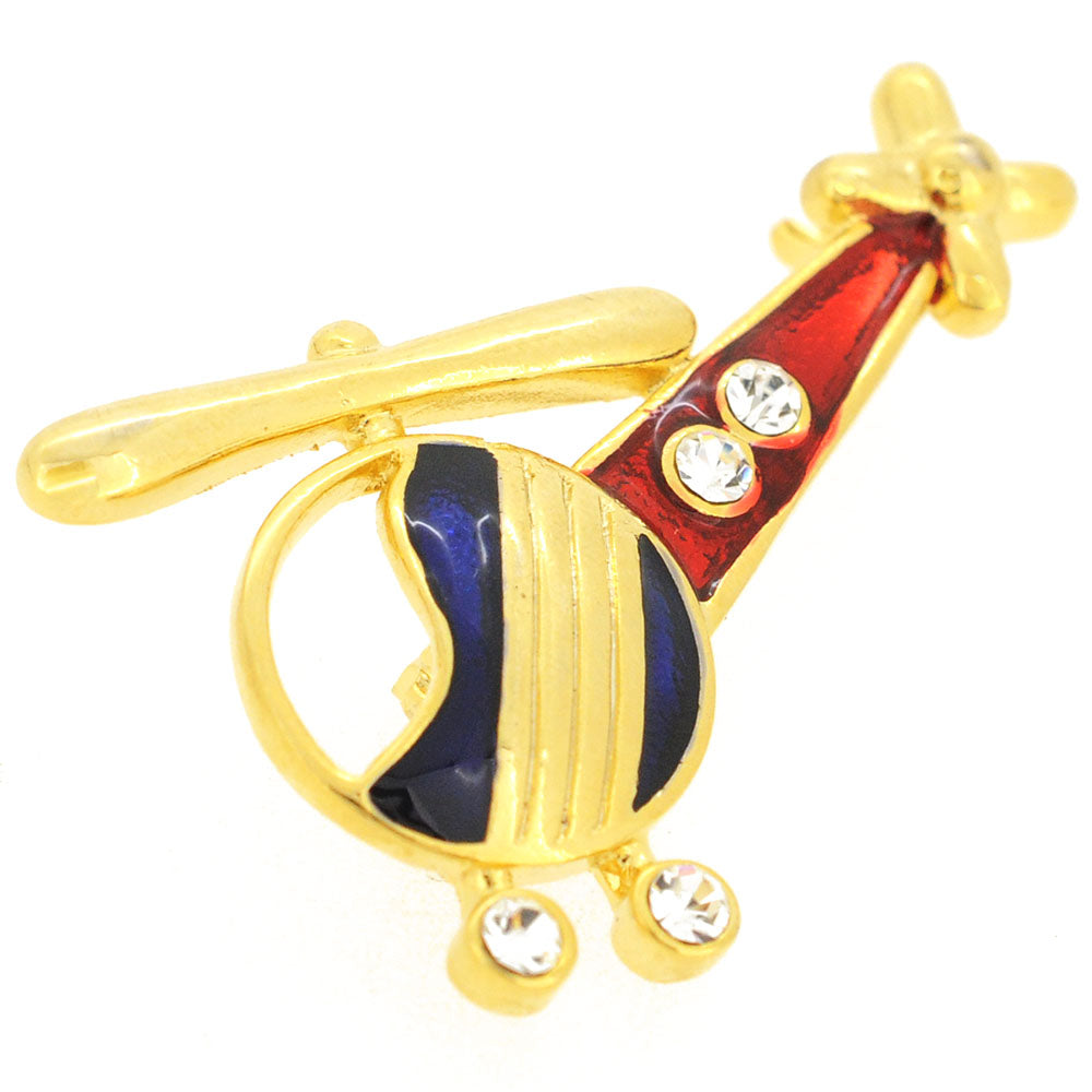 Red Blue Helicopter Copter Swarovski Crystal Airplane Brooch Pin