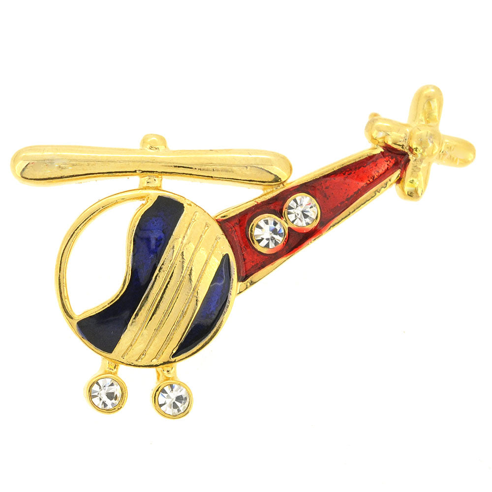 Red Blue Helicopter Copter Swarovski Crystal Airplane Brooch Pin
