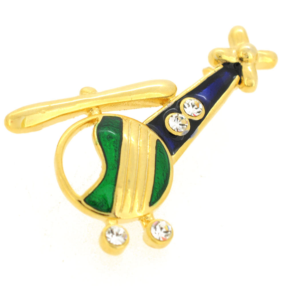 Green Blue Helicopter Copter Swarovski Crystal Airplane Brooch Pin
