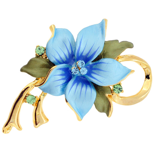 Blue Poinsettia Flower Swarovski Crystal Pin Brooch and Pendant