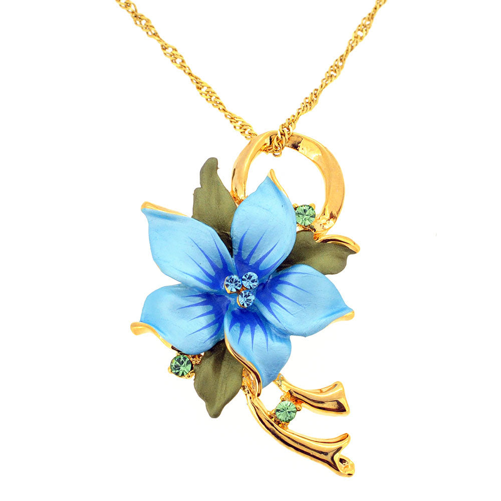 Blue Poinsettia Flower Swarovski Crystal Pin Brooch and Pendant