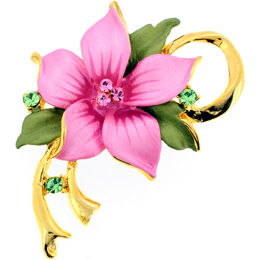 Pink Poinsettia Flower Swarovski Crystal Pin Brooch and Pendant
