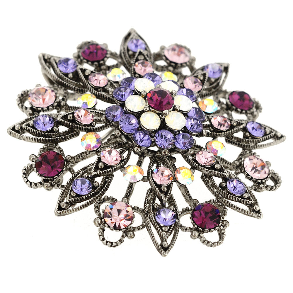 Amethyst Purple Flower Bridal Wedding Swarovski Crystal Pin Brooch and Pendant