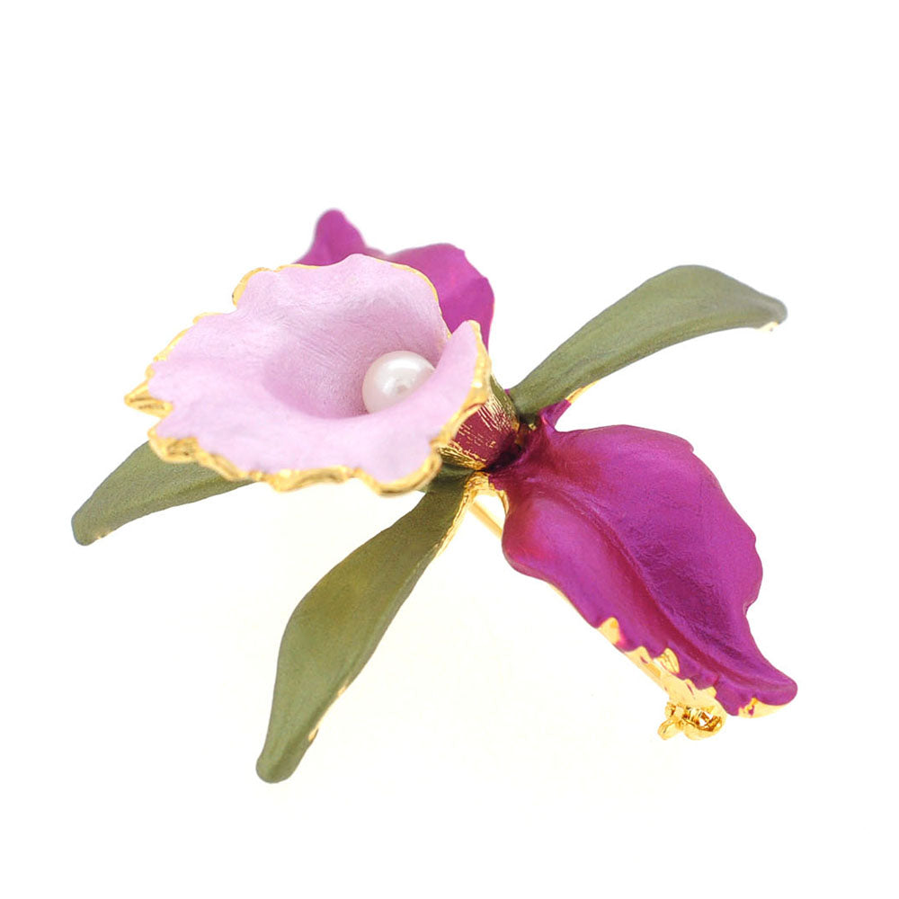 Purple Pink Orchid Flower Brooch Pin