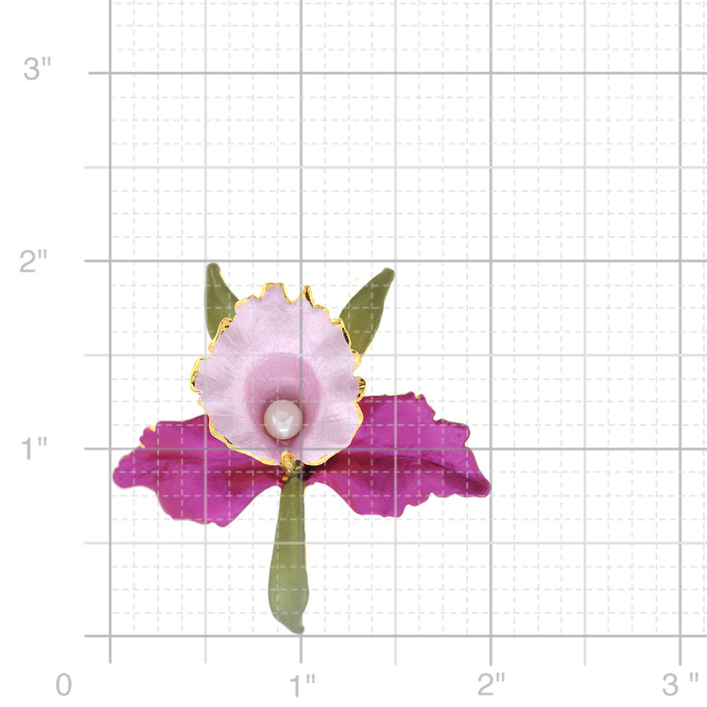 Purple Pink Orchid Flower Brooch Pin