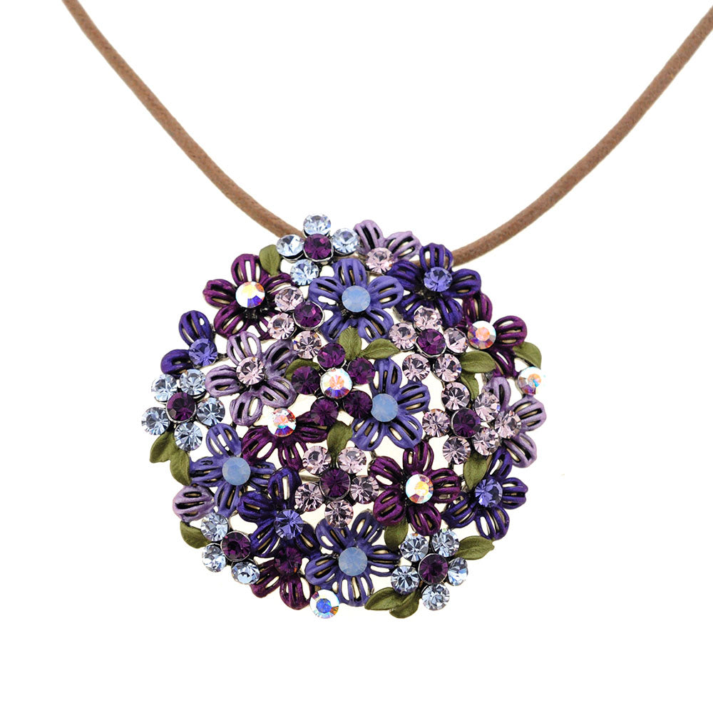 Purple Flower Bridal Wedding Crystal Pin Brooch and Pendant