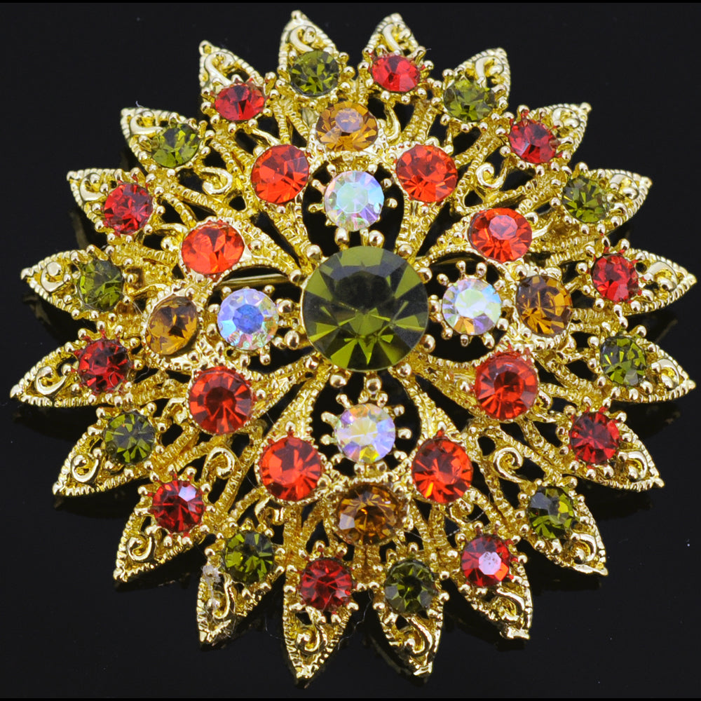 Multicolor Flower Bridal Wedding Crystal Pin Brooch and Pendant