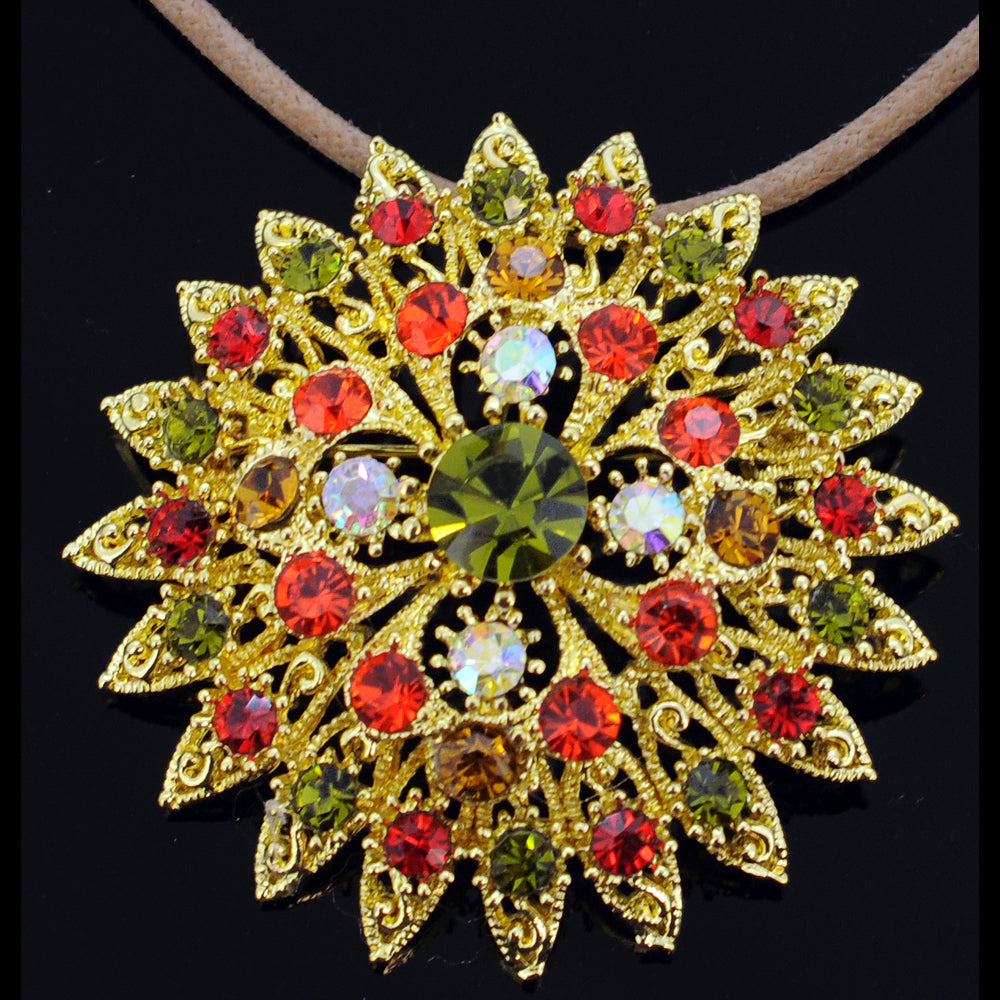 Multicolor Flower Bridal Wedding Crystal Pin Brooch and Pendant