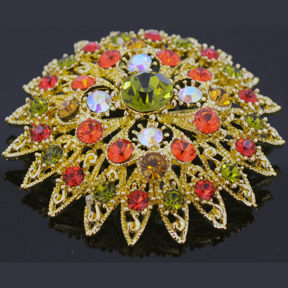 Multicolor Flower Bridal Wedding Crystal Pin Brooch and Pendant