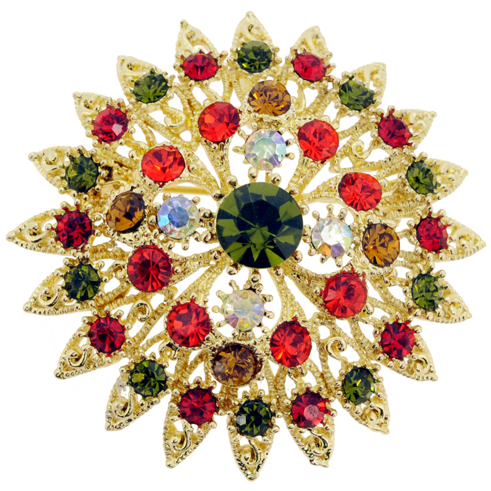 Multicolor Flower Bridal Wedding Crystal Pin Brooch and Pendant