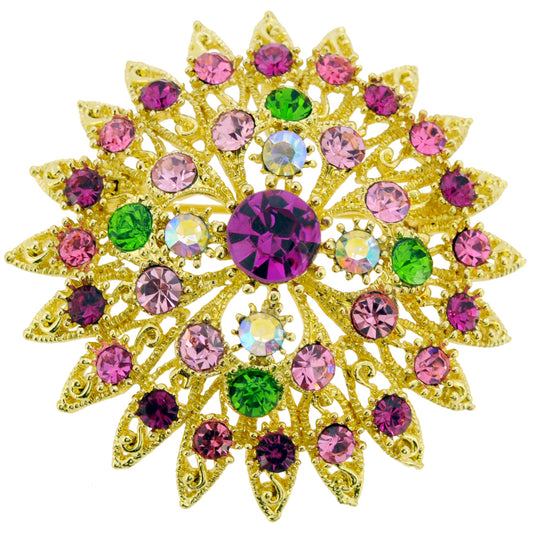 Multicolor Flower Bridal Wedding Crystal Pin Brooch and Pendant