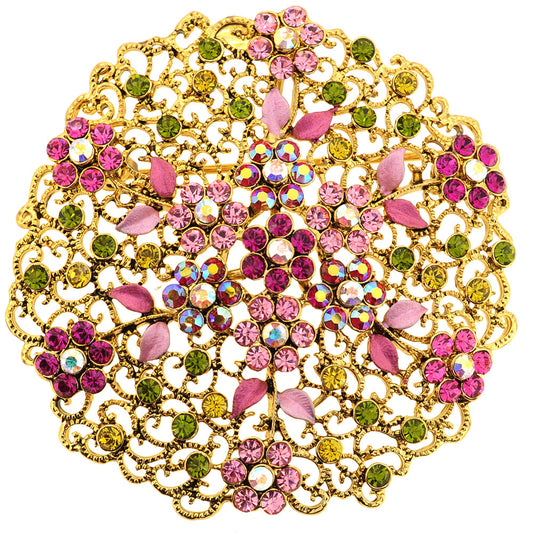 Pink Flower Bridal Wedding Swarovski Crystal Pin Brooch and Pendant
