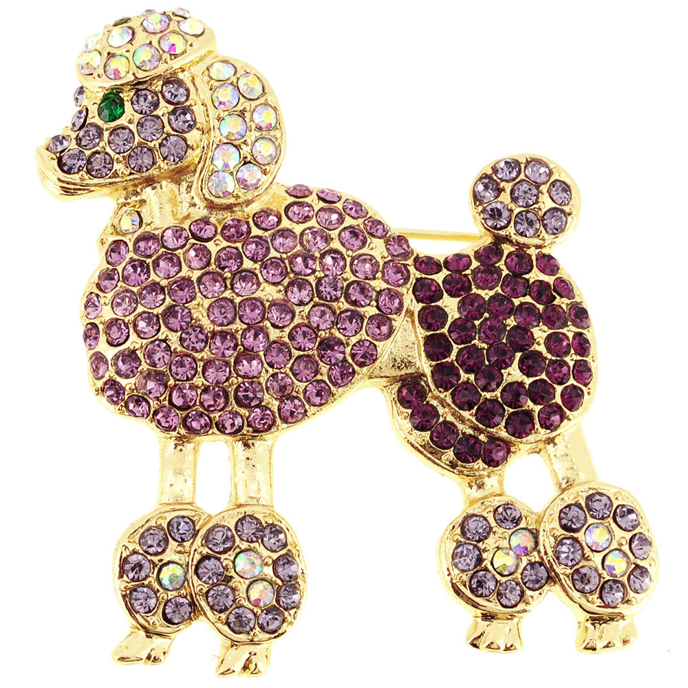 Fuchsia Pink Poodle Dog Crystal Brooch Pin