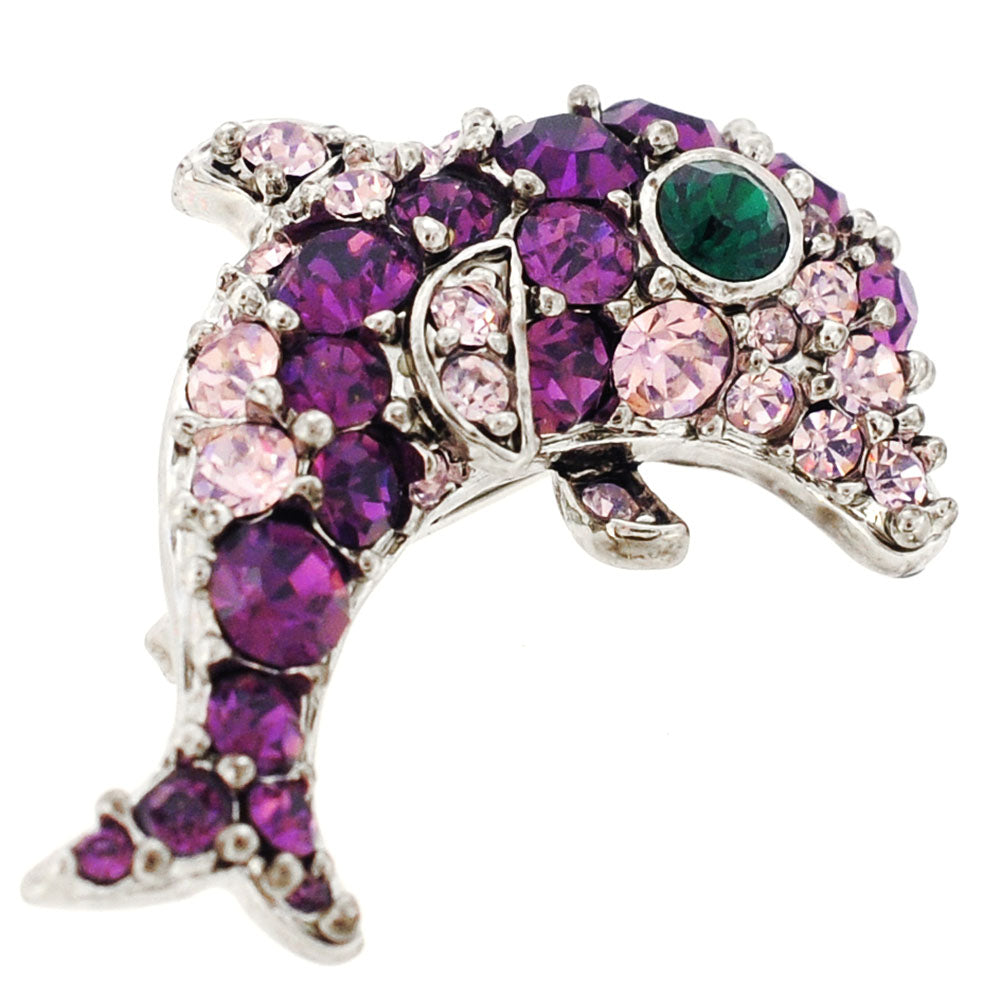 Amethyst Purple Dolphin Swarovski Crystal Brooch pin