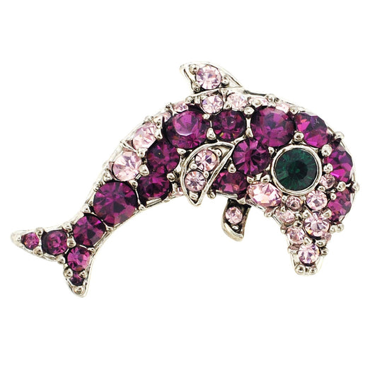 Amethyst Purple Dolphin Swarovski Crystal Brooch pin