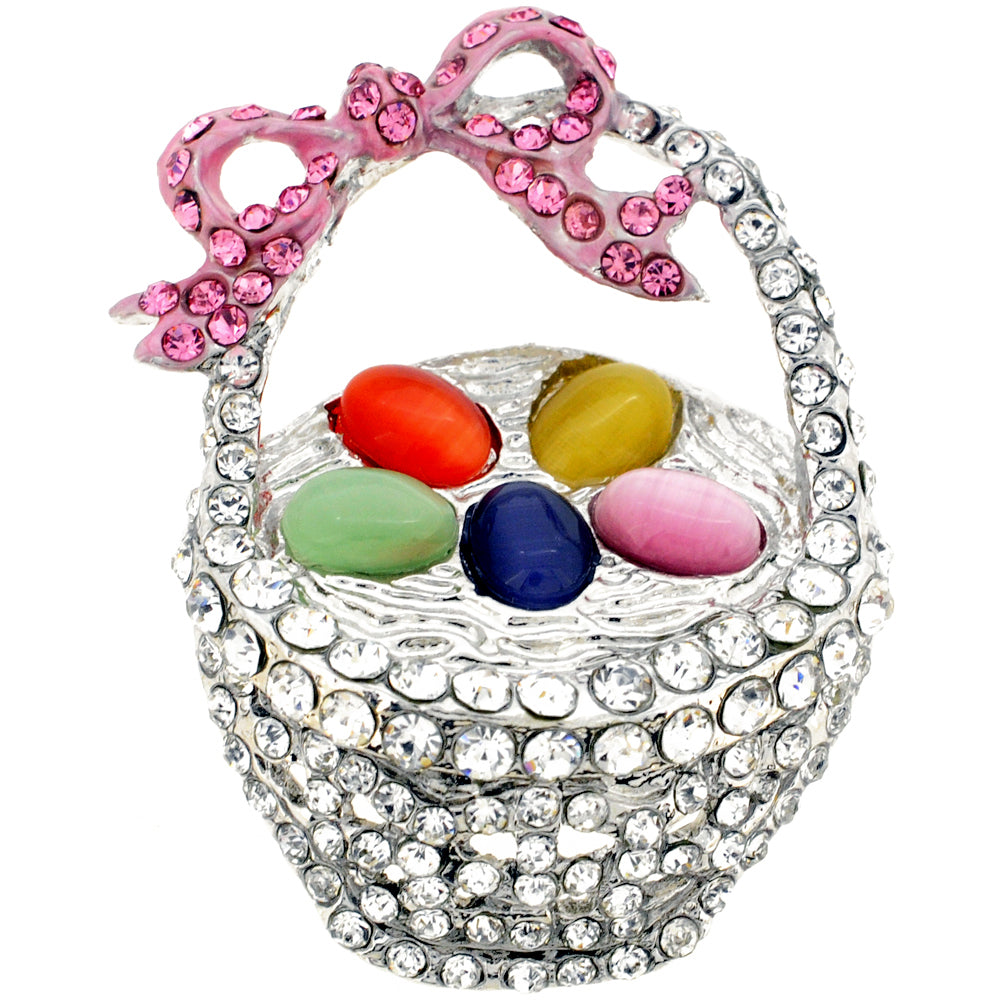 Multicolor Easter Basket Crystal Brooch Pin