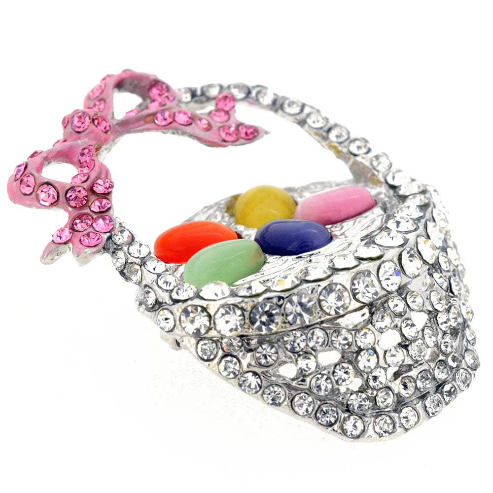 Multicolor Easter Basket Crystal Brooch Pin