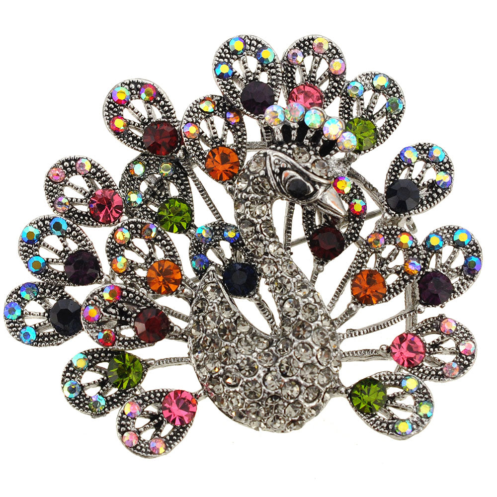 Multicolor Peacock Crystal Brooch Pin